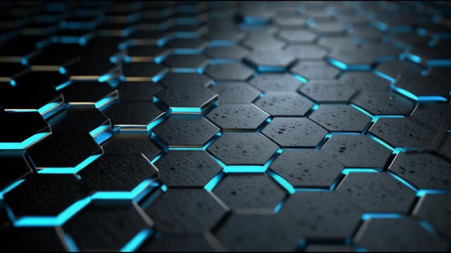Futuristic Hexagons: The image presents a cutting-edge design of interlocking hexagonal shapes with glowing blue accents, creating a sense of technological advancement. 