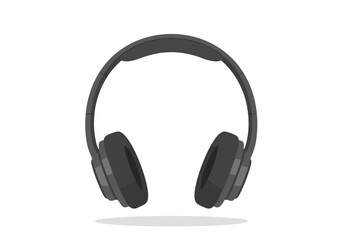 Gray headphones in front view with a shadow positioned against a plain white backdrop
