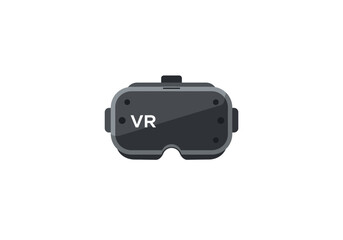 Gray VR headset with white letters VR on the left side of the lens area isolated on a white background