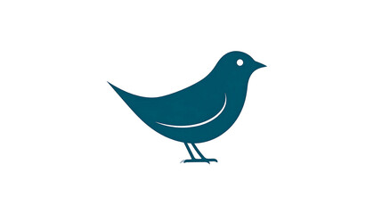A stylized, dark blue bird silhouette with a thin outline, against a stark black background