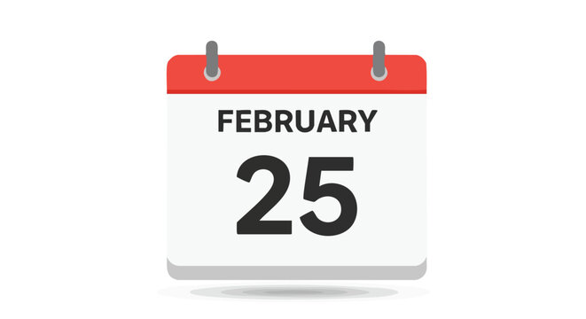 Minimalist depiction of a calendar icon displaying the date February 25th rendered with clear, bold typography against a plain white backdrop