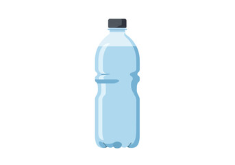 Plastic water bottle with blue hue black cap and partially filled with clear water