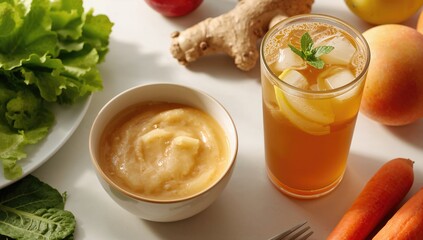 Fermented pear fruit sauce blended with kombucha and ginger for a nutritious snack dip.