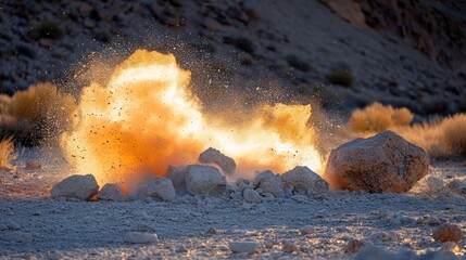 Explosive rock destruction in desert