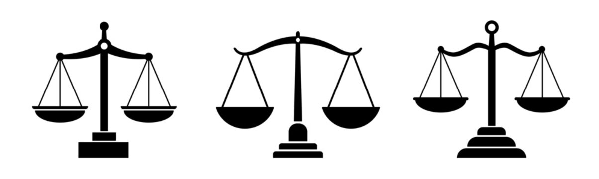 Scales icon set. Justice scales. Weight scales. Scales vector icon. Vector illustrations