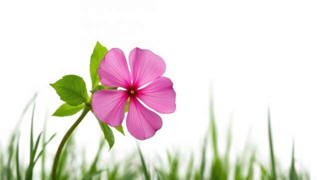 Pink catharanthus blossom on a white backdrop