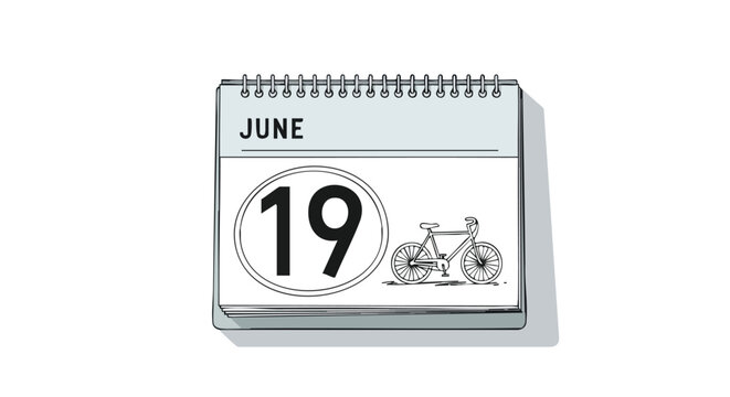 June 19th Bicycle Day: A minimalist calendar illustration marking World Bicycle Day on June nineteenth