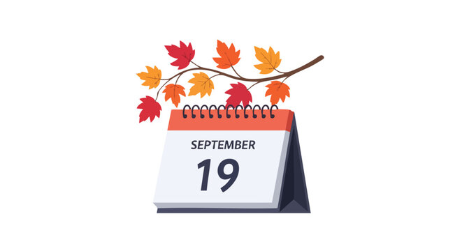 September 19th: A stylized desktop calendar with autumn leaves for seasonal reminders and planning days marking a specific date in a vibrant and