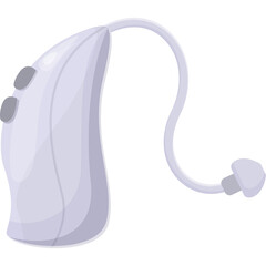 Cartoon Style Hearing Aid Device With Subtle Gray Buttons and Clear Ear Bud on a Transparent Background