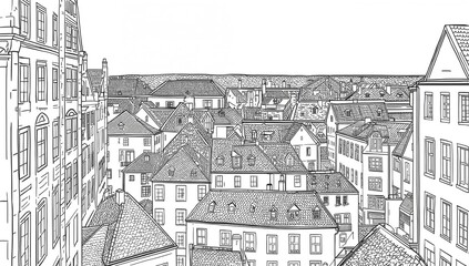Obraz premium Historic central district depicted in a line art style by Romerberg