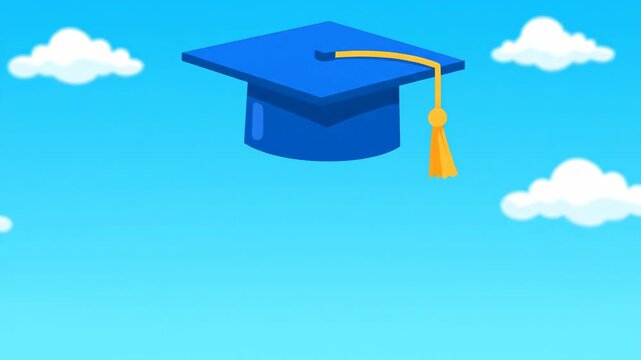 Graduation Cap and Blue Sky Background Suitable for Educational Content