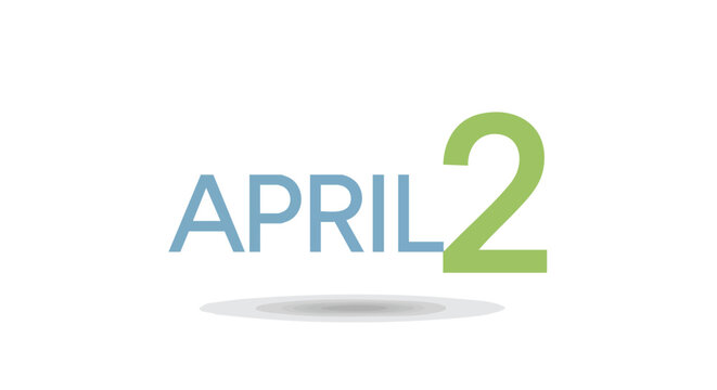 Stylized vector graphic depicting the date April 2nd with soft colors and a subtle shadow effect creating a simple calendrical design
