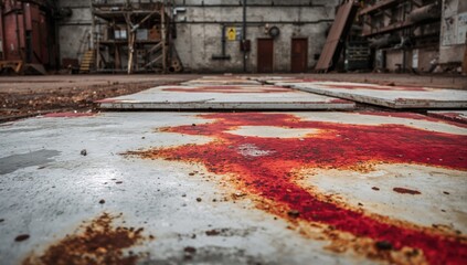 Corrosion from acid stains damages metal sheets, resulting in red and white rust