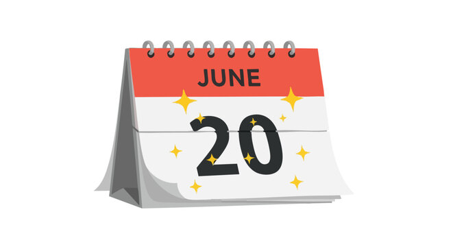 A desktop calendar page displaying June 20th adorned with sparkling stars and vibrant colors displaying the date for appointments and events