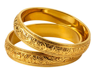 Ornate Gold Bangles Intertwined, Detailed Jewelry Design, Isolated on Transparent Background