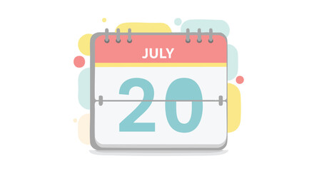 Charming pastel calendar depiction displaying the date of July 20th, perfect for reminders and special events using a stylish design