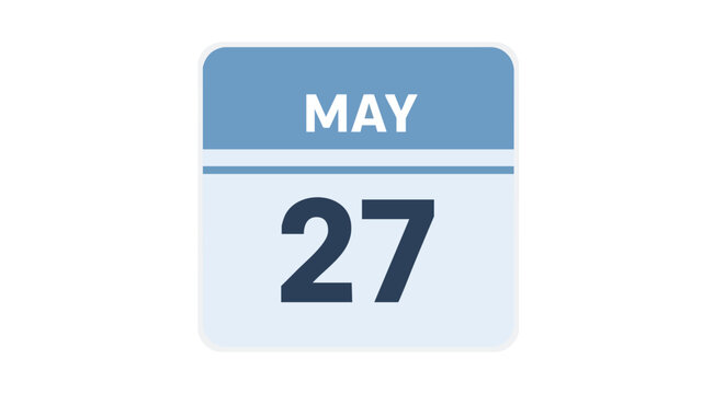 Calendar illustration indicating the date of May 27th highlighting upcoming events and scheduling important activities or appointments in the month