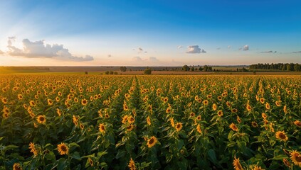 Aerial view of a sunflower and corn farm captured by drone