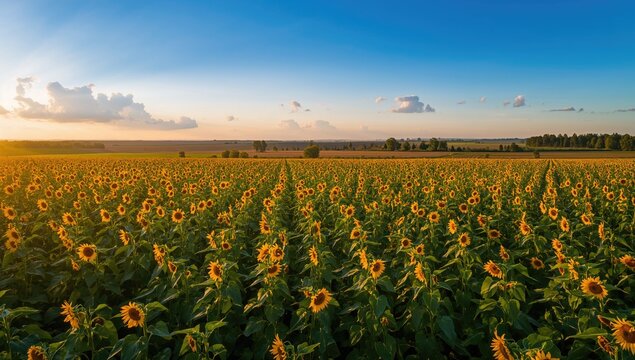 Aerial view of a sunflower and corn farm captured by drone