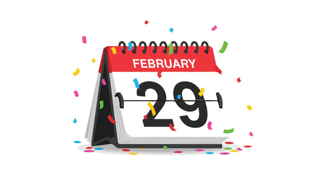 Leap Day Celebration: Festive Calendar Displaying February 29th Amidst Colorful Confetti Showers
