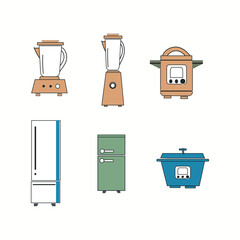 Simple Kitchen Appliances Line Art Illustration Vector