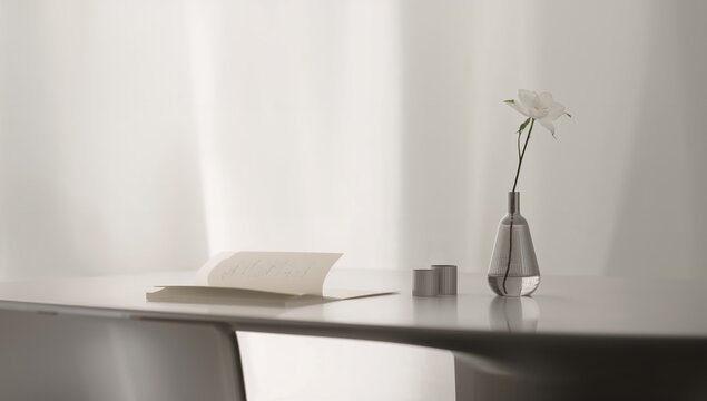 Vacant writing desk positioned in the nook