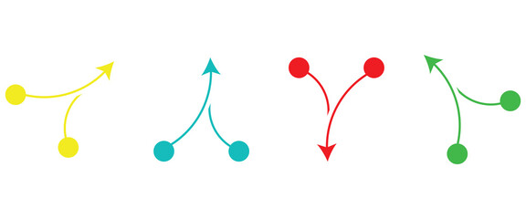 Four Different Colored Y Split Arrows Indicating Divergence and Option Selection, Infographic Elements