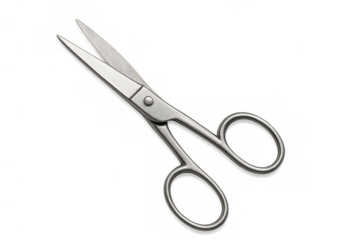 Manicure scissors cutting tool for nail care and grooming, metallic stainless steel object on transparent background