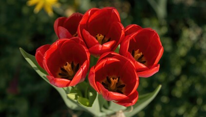 Obraz premium Close-up of vibrant red tulip flowers