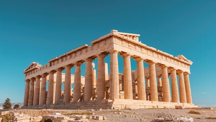 Obraz premium Ancient stone temple against a clear blue sky, travel, art, architecture, vacation, historic building