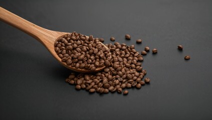 Using a wooden utensil to stir lentils on a dark background