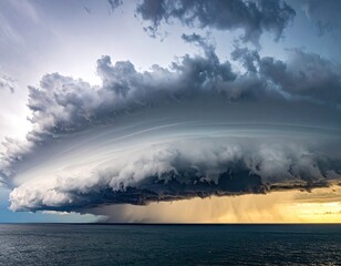 Dramatic Storm Clouds Over Dark Blue Ocean