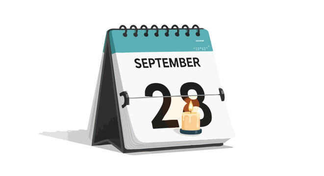 September 28th Calendar Page with a Candle Flame Symbolizing a Special Remembrance Day