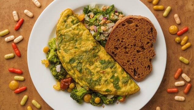 Homemade vegetable omelette packed with nutrients for breakfast.
