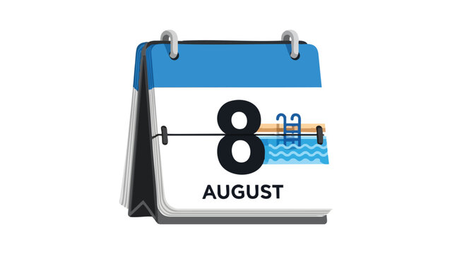 August 8th Calendar with Swimming Pool Icon, Inviting Symbol of Summer Relaxation and Recreation Time, Summer Fun and Leisure Planning 78