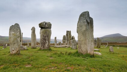The Men-an-Tol is a set of upright stones located on a moorland area in southwestern England.
