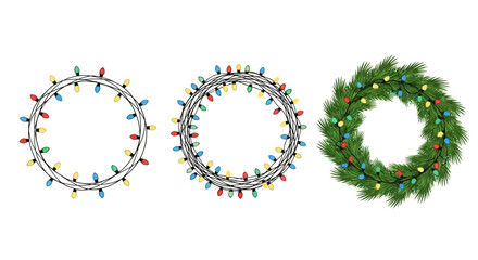 Christmas Wreath Collection Festive Holiday Garland with Lights and Pine Needles