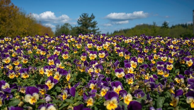 Colorful viola tricolor garden bed