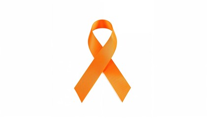 Top view of an orange awareness ribbon on a white background