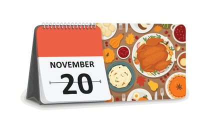 November 20th Calendar Displaying a Festive Thanksgiving Feast with Traditional Dishes holiday season.
