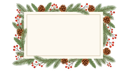 Festive Christmas Frame with Pine Cones and Berries for Holiday Greetings