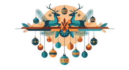 Festive Holiday Deer Ornaments A decorative festive illustration for seasonal cheer, perfect for greeting cards and backgrounds