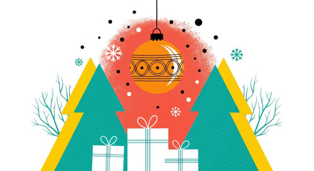 Festive Cheer Holiday Gift Boxes Under Decorated Christmas Trees with Bauble Ornament