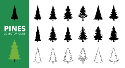 Set of Pine Tree Icons for Nature and Holiday Designs
