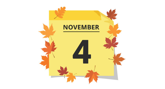 November fourth calendar illustration with autumnal foliage celebrating a specific date and festive seasonal backdrop creating warm welcoming