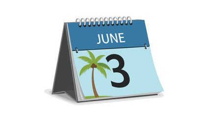 A calendar illustration representing june 3rd, featuring a palm tree graphic hinting at summer vacation scheduling and tropical getaway planning