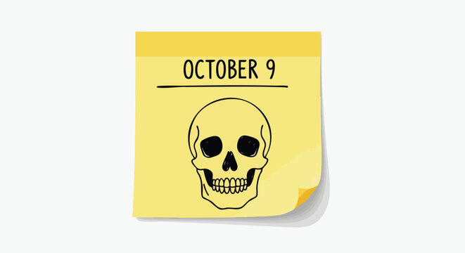 October 9th reminder with a skull, marking a potentially spooky or dangerous date on the calendar event concept
