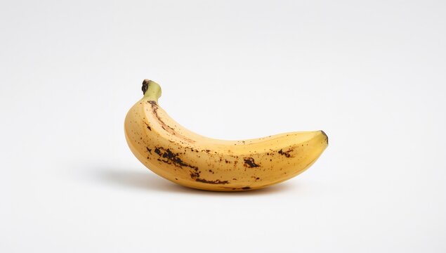 Ripe banana isolated on a plain white surface, natural food for infants and healthy cooking