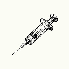 Medical Injection Needle Monochrome Silhouette Vector Icon Isolated