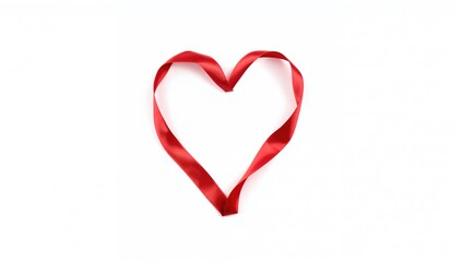Fototapeta premium Red satin ribbon shaped like a heart on a white backdrop
